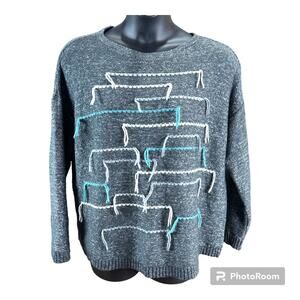 Pure Jill J. Jill gray space dye yarn embellished  pull over sweater size large